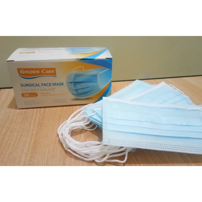 MASKER 3 PLY EARLOOP SURGICAL MURAH BAGUS GOLDEN CARE 1 box isi 50-2