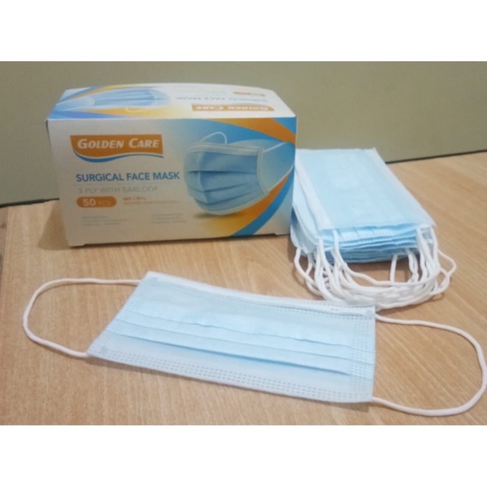 MASKER 3 PLY EARLOOP SURGICAL MURAH BAGUS GOLDEN CARE 1 box isi 50-3