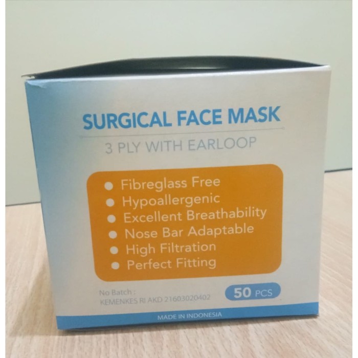 MASKER 3 PLY EARLOOP SURGICAL MURAH BAGUS GOLDEN CARE 1 box isi 50-4