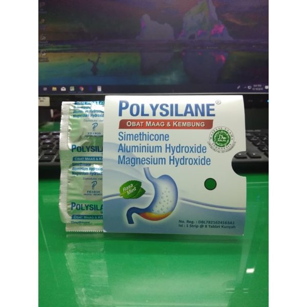 POLYSILANE OBAT MAAG DAN KEMBUNG RASA MINT 1 STRIP ISI 8 TABLET KUNYAH