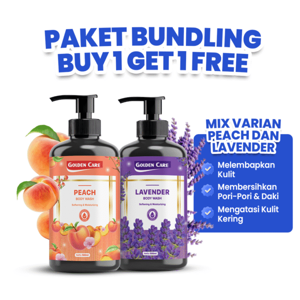 MIX VARIAN GOLDEN CARE BODY WASH BUY 1 GET 1 SOFTENING & MOISTURIZING 500ml - PEACH + LAVENDER