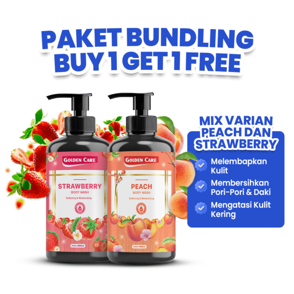 MIX VARIAN GOLDEN CARE BODY WASH BUY 1 GET 1 SOFTENING & MOISTURIZING 500ml - PEACH + STRAWBERRY