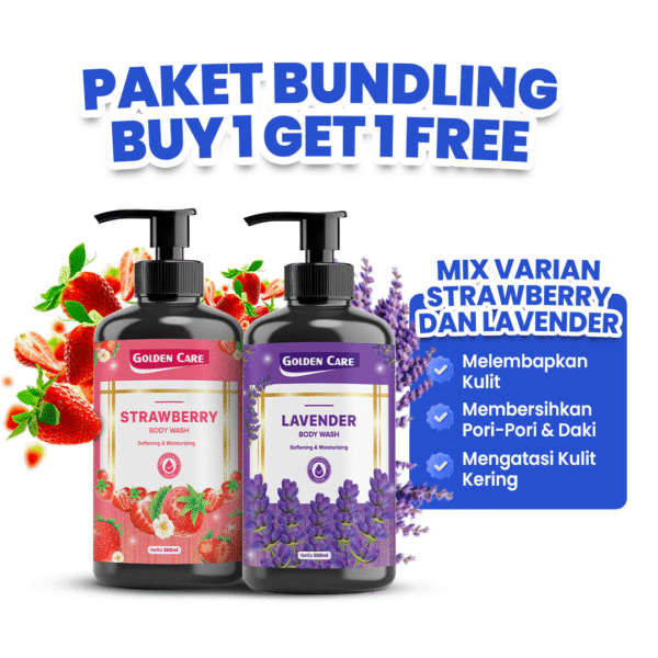 MIX VARIAN GOLDEN CARE BODY WASH BUY 1 GET 1 SOFTENING & MOISTURIZING 500ml - STRAWBERRY + LAVENDER