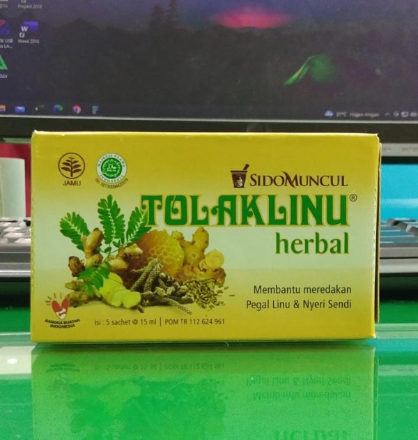 TOLAK LINU HERBAL MEMBANTU MEREDAKAN PEGAL LINU  NYERI SENDI 1 BOX ISI 5 SACHET