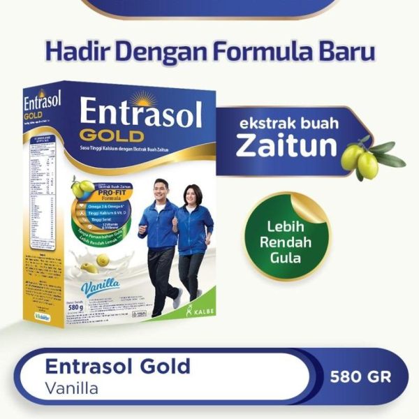 ENTRASOL GOLD VANILA 580G SUSU TINGGI KALSIUM DENGAN EKSTRAK ZAITUN