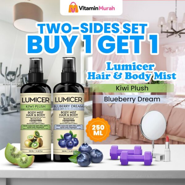 Kiwi & Blueberry Lumicer Hair Body Mist (Buy 1 Get 1) 2 x 250 ml - Aroma Fresh Fruity Sweet Soft Kiwi Blueberry Parfum Aroma Buah Pria Wanita Unisex Wangi Tahan Lama