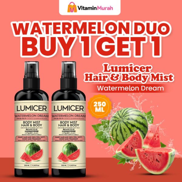 Watermelon Duo Lumicer Hair Body Mist (Buy 1 Get 1) 2 x 250 ml - Aroma Fresh Fruity Sweet Soft Semangka Parfum Aroma Buah Pria Wanita Unisex Wangi Tahan Lama