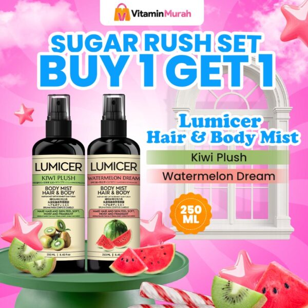 Kiwi & Watermelon Lumicer Hair Body Mist (Buy 1 Get 1) 2 x 250 ml - Aroma Fresh Fruity Sweet Soft Kiwi Semangka Parfum Aroma Buah Pria Wanita Unisex Wangi Tahan Lama
