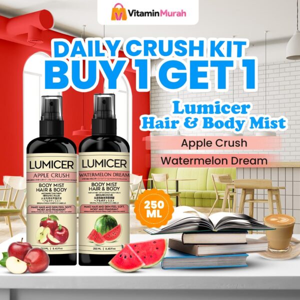 Apple & Watermelon Lumicer Hair Body Mist (Buy 1 Get 1) 2 x 250 ml - Aroma Fresh Fruity Sweet Soft Apel Semangka Parfum Aroma Buah Pria Wanita Unisex Wangi Tahan Lama