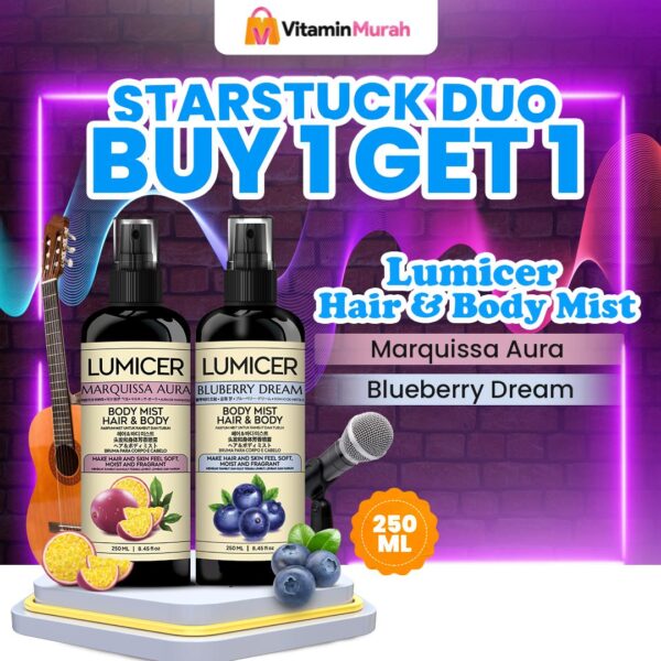 Marquissa & Blueberry Lumicer Hair Body Mist (Buy 1 Get 1) 2 x 250 ml - Aroma Fresh Fruity Sweet Soft Markisa Blueberry Parfum Aroma Buah Pria Wanita Unisex Wangi Tahan Lama