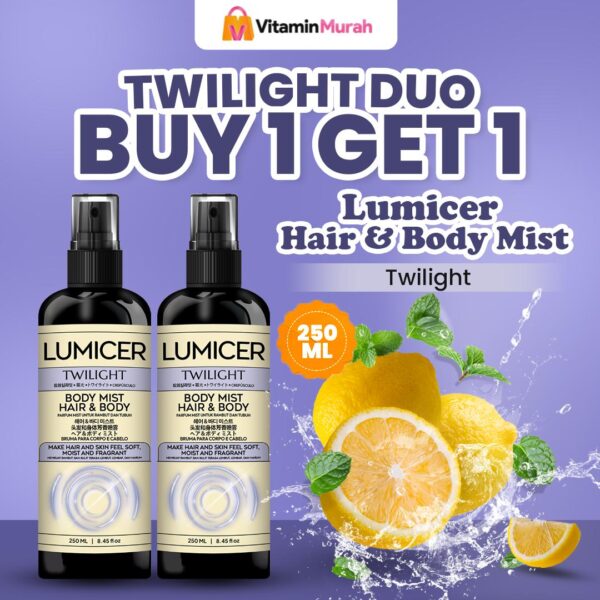 Twilight Duo Lumicer Hair Body Mist (Buy 1 Get 1) 2 x 250 ml - Aroma Fresh Fruity Sweet Soft Lemon Parfum Aroma Buah Pria Wanita Unisex Wangi Tahan Lama