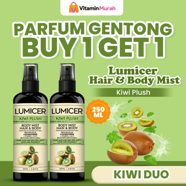 Kiwi Duo Lumicer Hair Body Mist (Buy 1 Get 1) 2 x 250 ml - Parfum Gentong Aroma Fresh Fruity Sweet Soft Kiwi Parfum Aroma Buah Pria Wanita Unisex Wangi Tahan Lama Halal