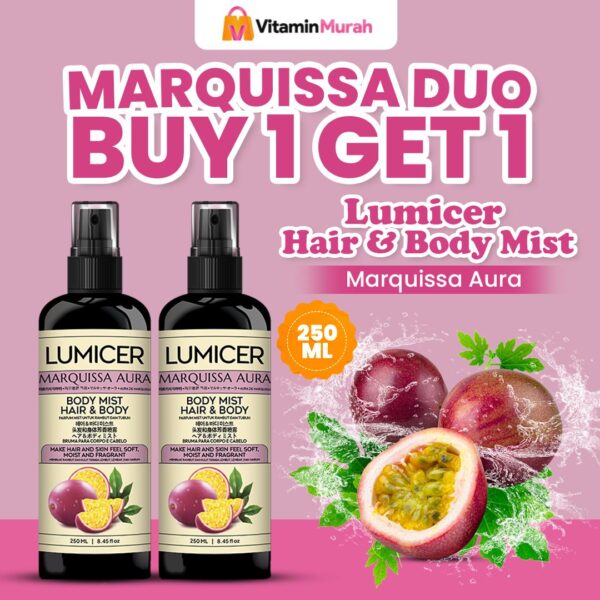 Marquissa Duo Lumicer Hair Body Mist (Buy 1 Get 1) 2 x 250 ml - Aroma Fresh Fruity Sweet Soft Markisa Parfum Aroma Buah Pria Wanita Unisex Wangi Tahan Lama