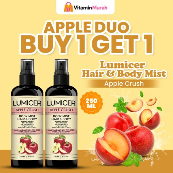 Apple Duo Lumicer Hair Body Mist (Buy 1 Get 1) 2 x 250 ml - Aroma Fresh Fruity Sweet Soft Apel Parfum Aroma Buah Pria Wanita Unisex Wangi Tahan Lama