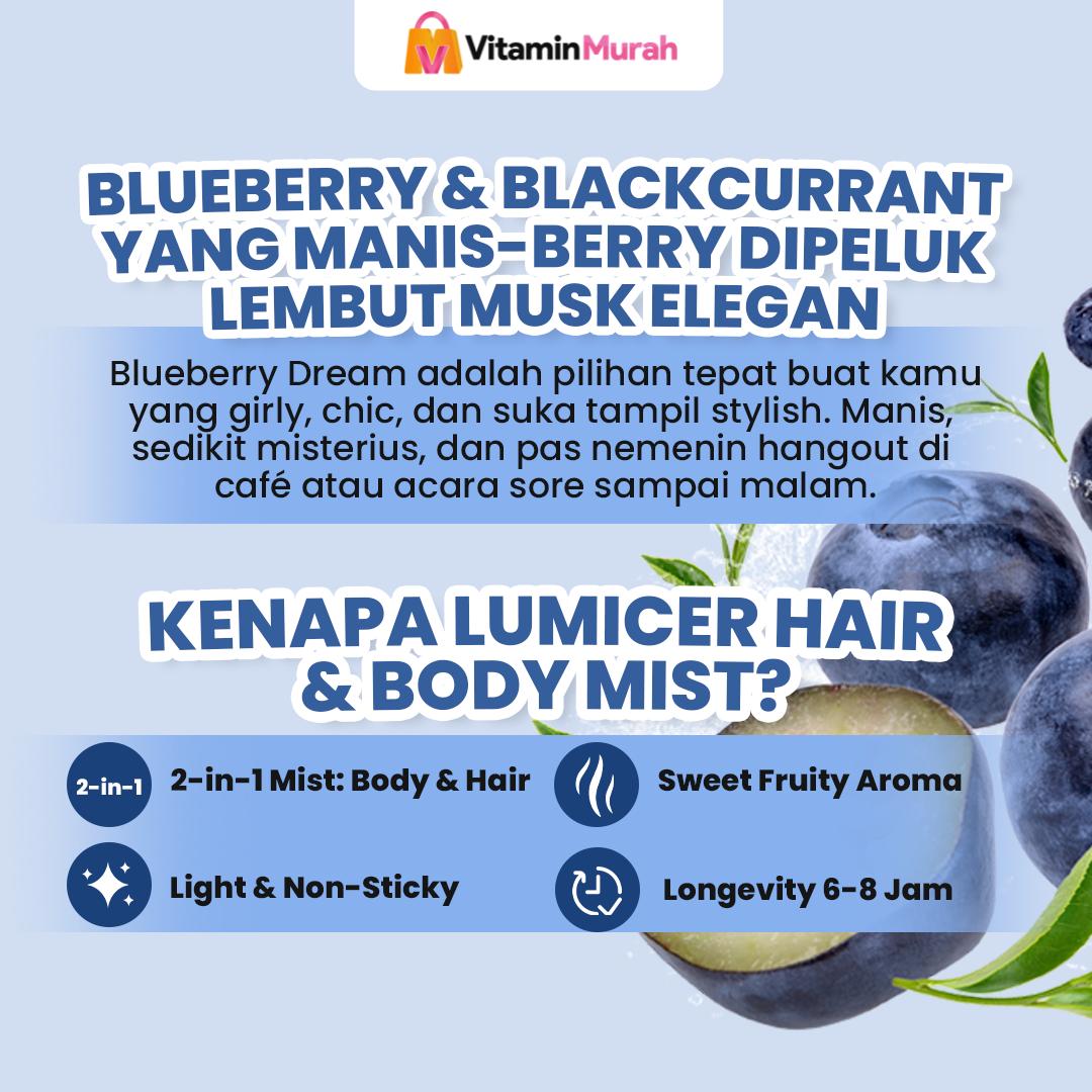 Blueberry Duo Lumicer Hair Body Mist (Buy 1 Get 1) 2 x 250 ml - Aroma Fresh Fruity Sweet Soft Blueberry Parfum Aroma Buah Pria Wanita Unisex Wangi Tahan Lama - Gambar 2