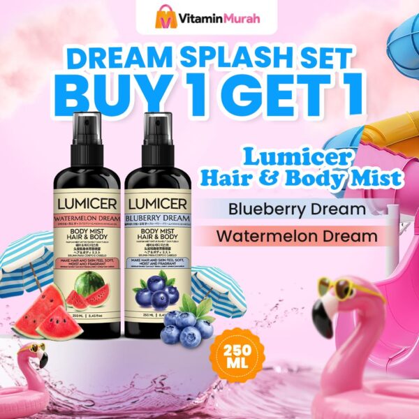 Watermelon & Blueberry Lumicer Hair Body Mist (Buy 1 Get 1) 2 x 250 ml - Aroma Fresh Fruity Sweet Soft Semangka Blueberry Parfum Aroma Buah Pria Wanita Unisex Wangi Tahan Lama