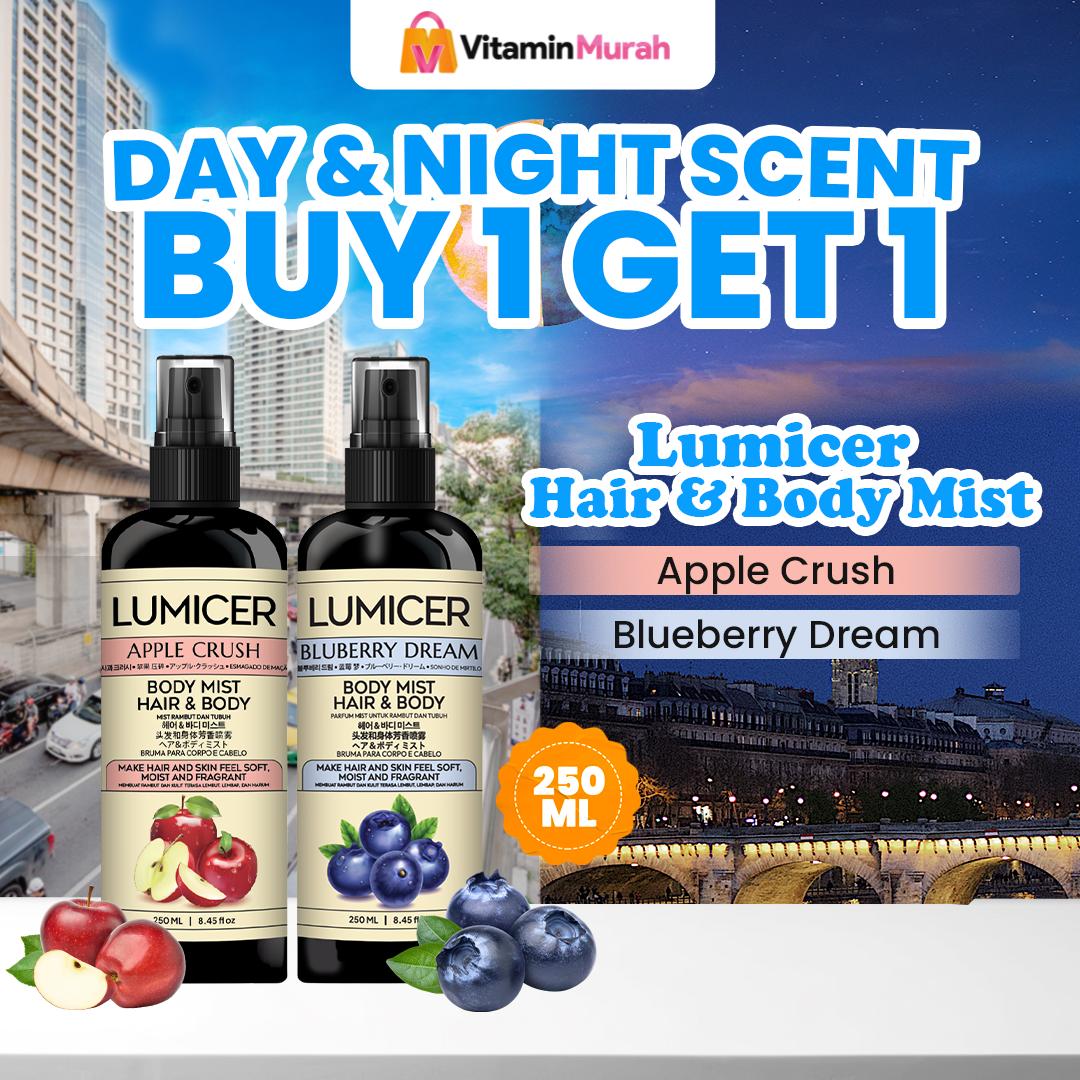 Apple & Blueberry Lumicer Hair Body Mist (Buy 1 Get 1) 2 x 250 ml - Aroma Fresh Fruity Sweet Soft Apel Blueberry Parfum Aroma Buah Pria Wanita Unisex Wangi Tahan Lama