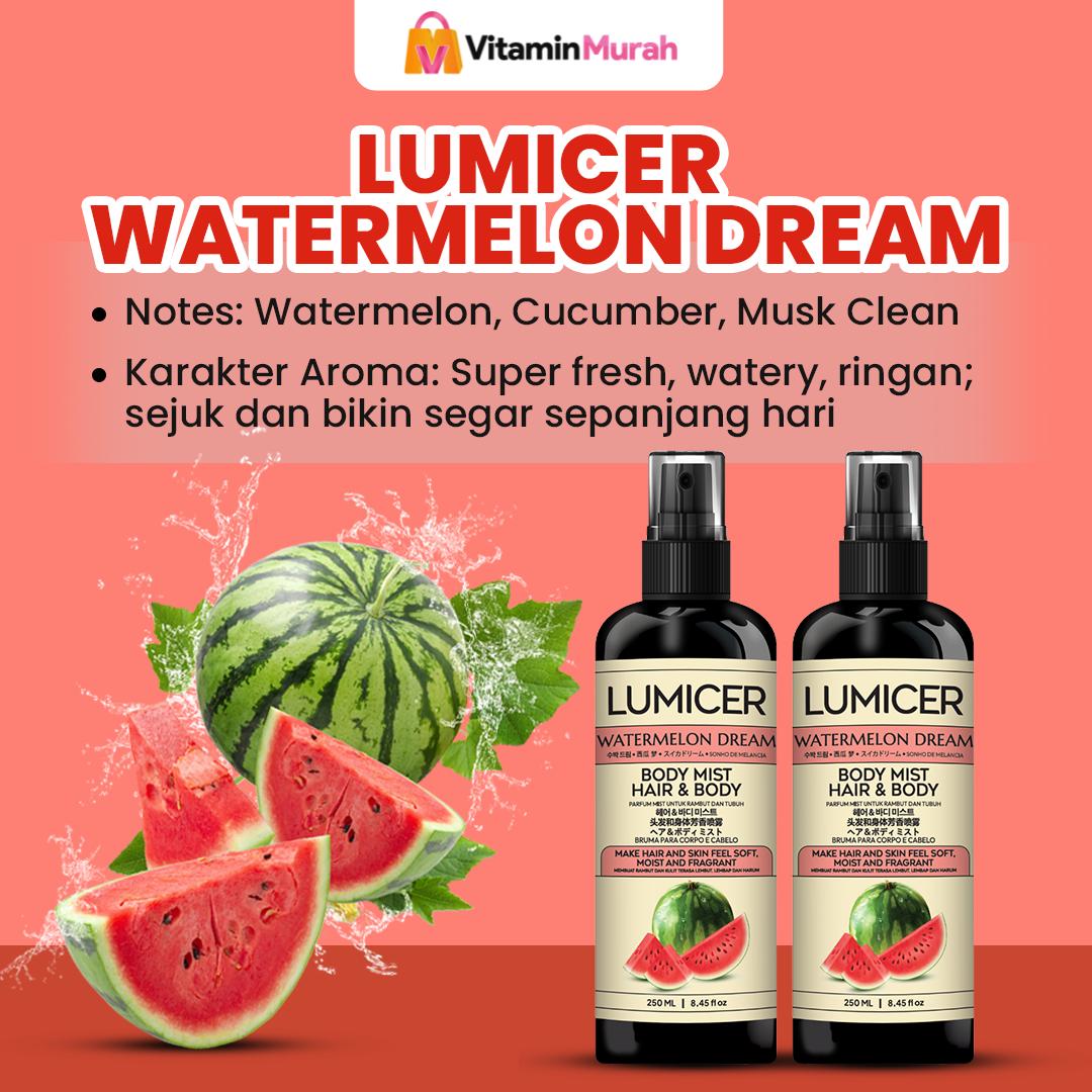 Watermelon Duo Lumicer Hair Body Mist (Buy 1 Get 1) 2 x 250 ml - Aroma Fresh Fruity Sweet Soft Semangka Parfum Aroma Buah Pria Wanita Unisex Wangi Tahan Lama - Gambar 3