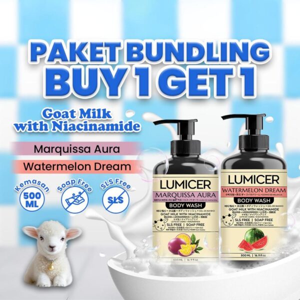 MARQUISSA & WATERMELON LUMICER BODY WASH (BUY 1 GET 1) 2 X 500 ML -  SABUN MENCERAHKAN MELEMBAPKAN ATASI BAU BADAN, NON SLS GOAT MILK & NIACINAMIDE