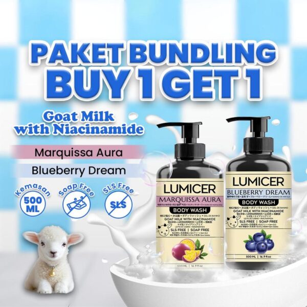 MARQUISSA & BLUEBERRY LUMICER BODY WASH (BUY 1 GET 1) 2 X 500 ML -  SABUN MENCERAHKAN MELEMBAPKAN ATASI BAU BADAN, NON SLS GOAT MILK & NIACINAMIDE
