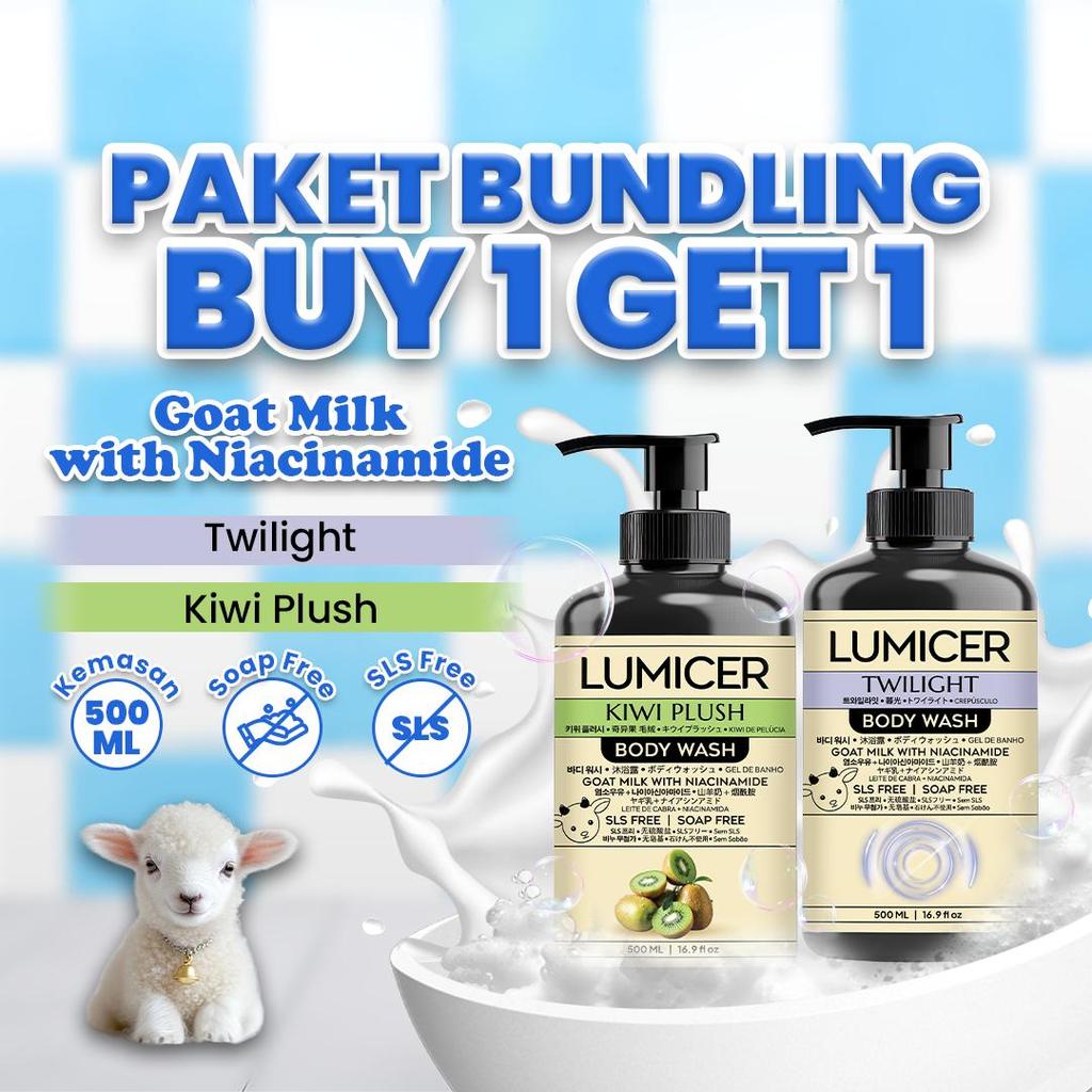 TWILIGHT & KIWI LUMICER BODY WASH (BUY 1 GET 1) 2 X 500 ML - SABUN MENCERAHKAN MELEMBAPKAN ATASI BAU BADAN, NON SLS GOAT MILK & NIACINAMIDE